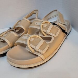 NWT Zara Women's Buckled Flat Mesh Dad Sandals Off-white Size 8.5-9 (EU 39)